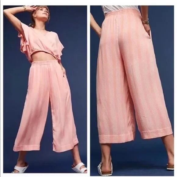 Anthropologie Maeve Small Nell Peach Pink Wide Leg Culottes Pants Beachy - Picture 1 of 11